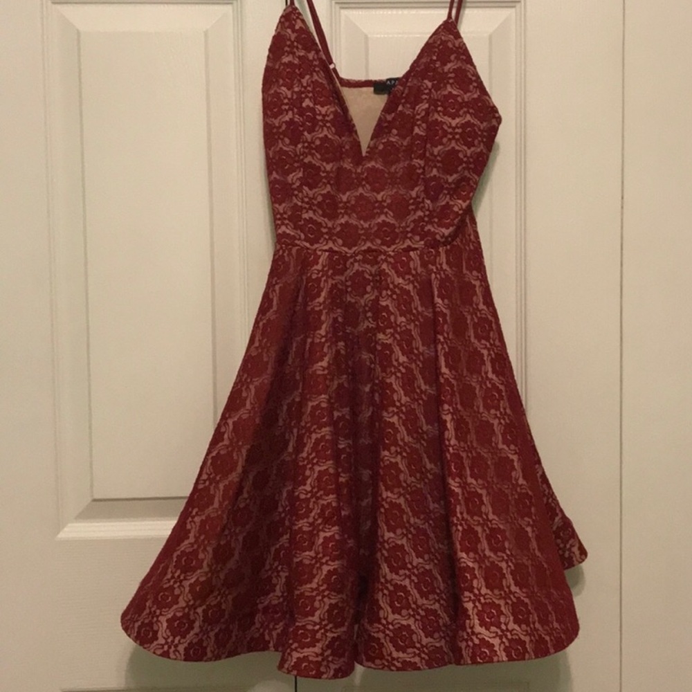 Papaya Red Lace Mini Dress